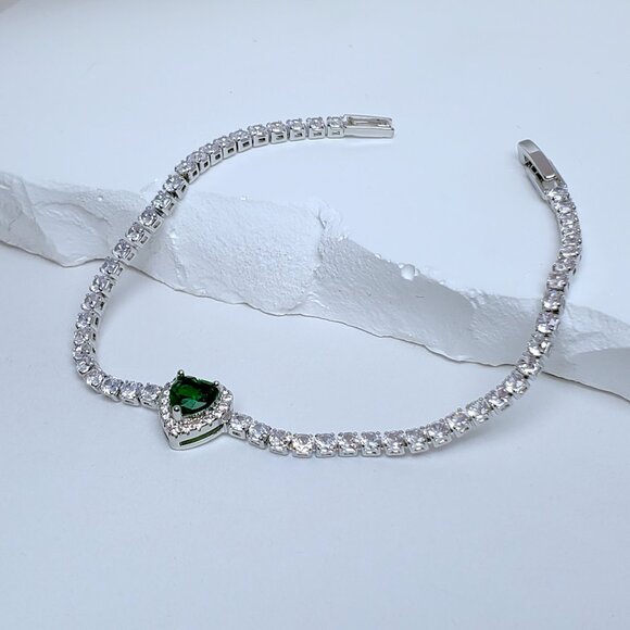 Sterling Silver Womens 2ct Green Emerald Gemstone 1ct Diamond Tennis Bracelet - Picture 7 of 7